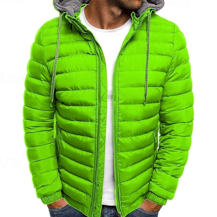 Men's Quilted Hooded Puffer Jacket Full-Zip Lightweight - Green