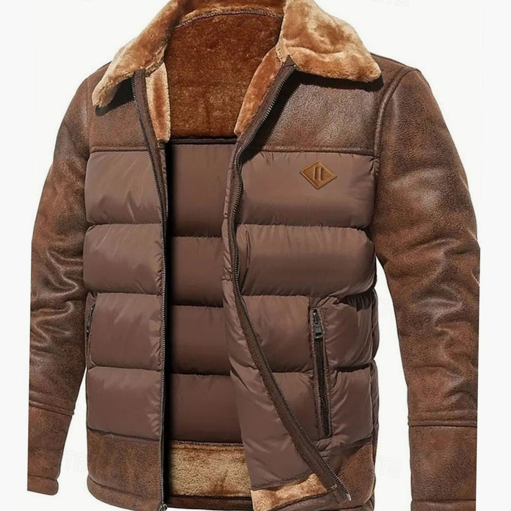 Men's Quilted Jacket Sherpa-Collar Coated Puffer Winter Coat