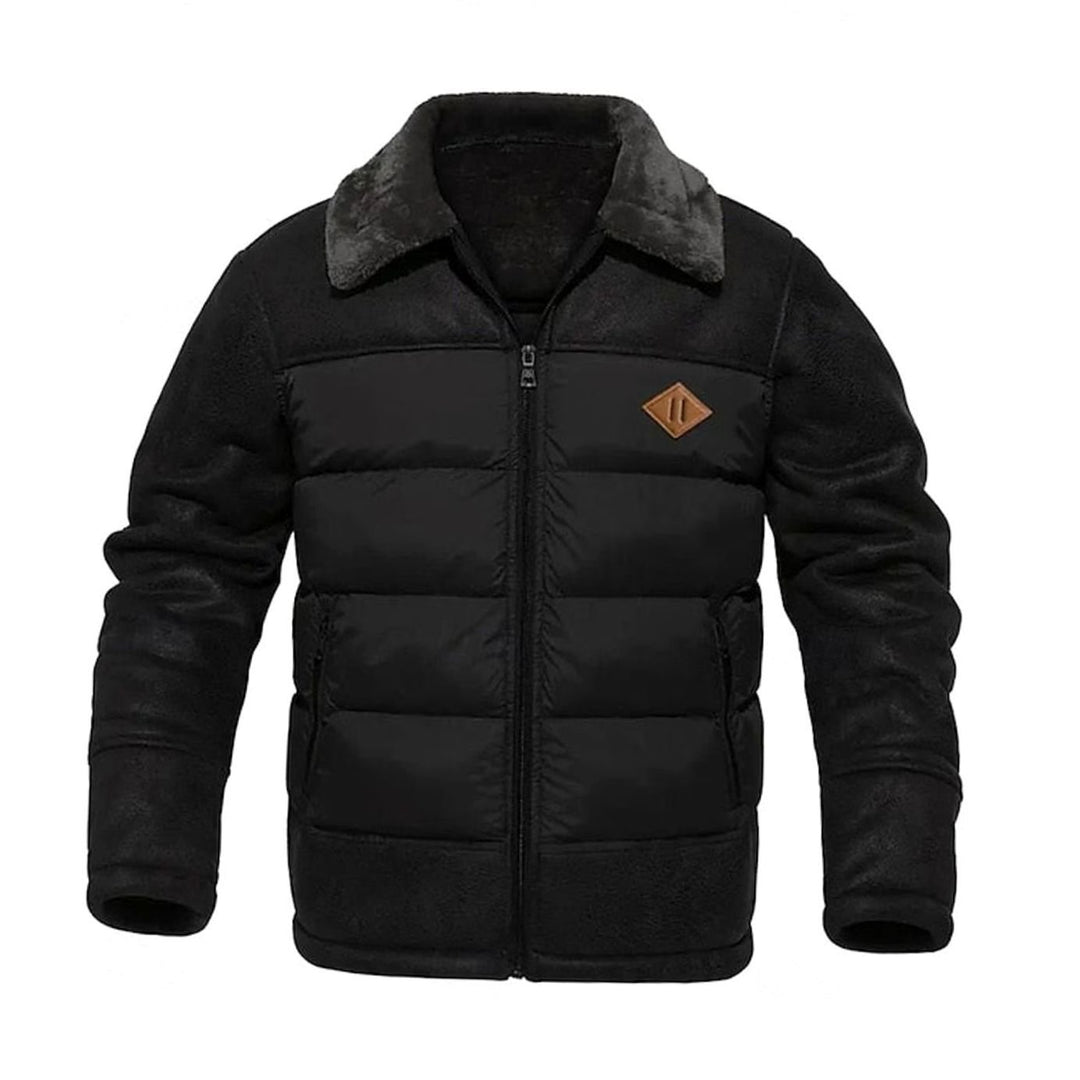 Men's Quilted Jacket Sherpa-Collar Coated Puffer Winter Coat