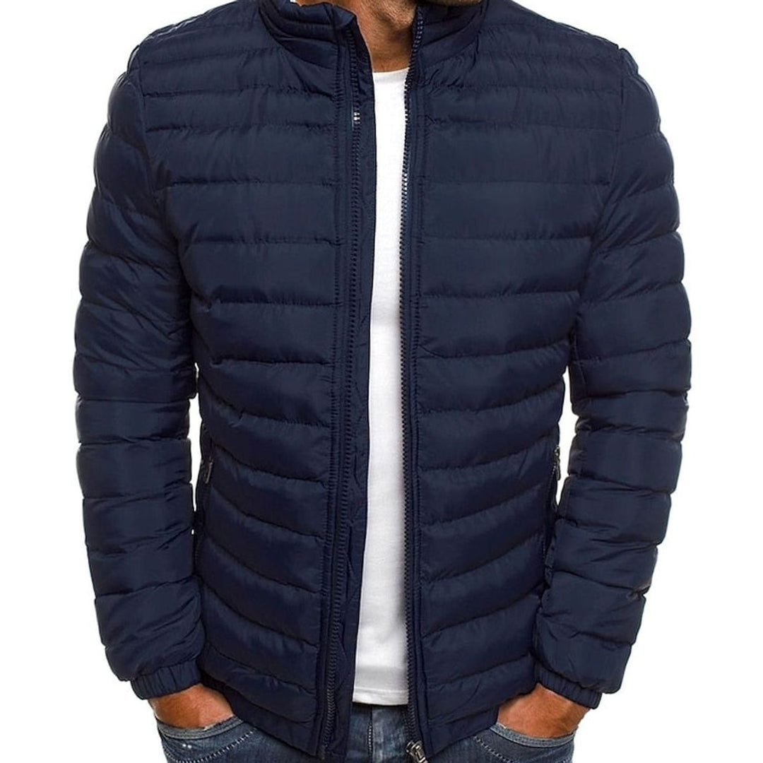 Men's Quilted Lightweight Stand-Collar Puffer Jacket - Navy Blue