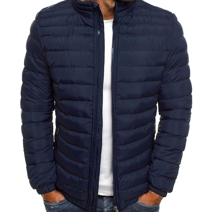 Men's Quilted Lightweight Stand-Collar Puffer Jacket - Navy Blue