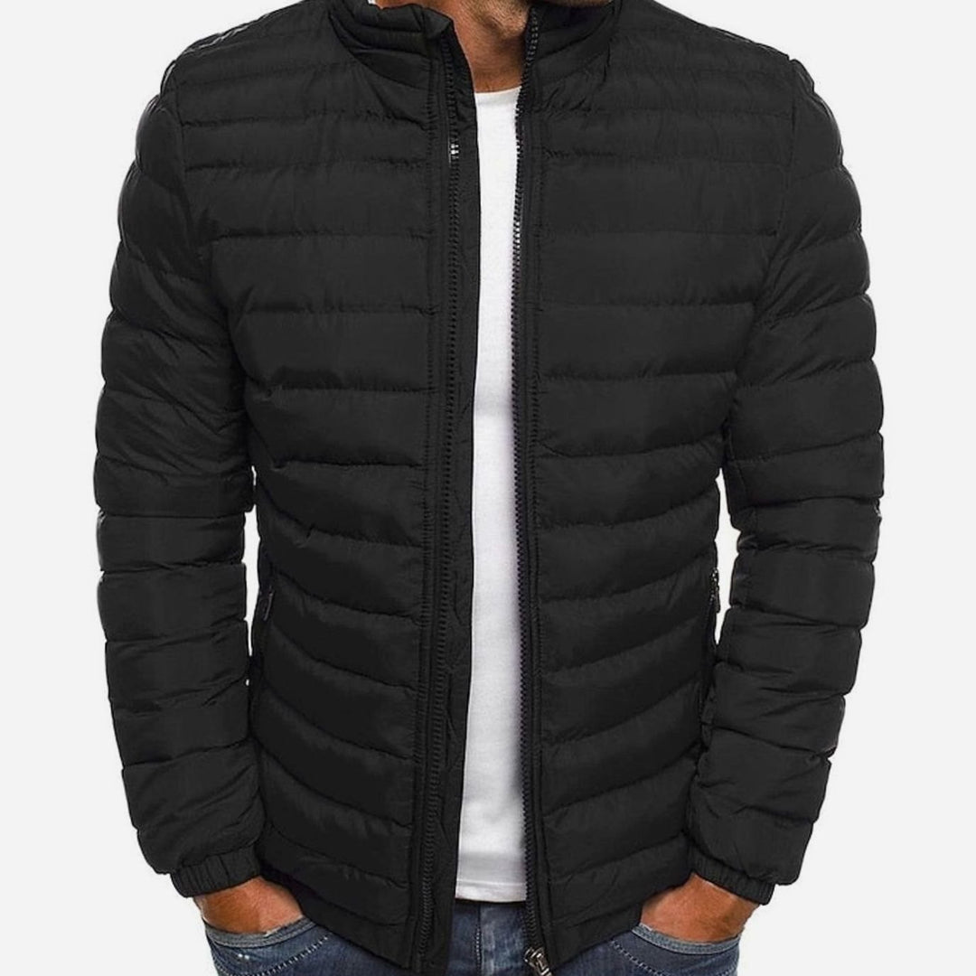 Men's Quilted Lightweight Stand-Collar Puffer Jacket - Black