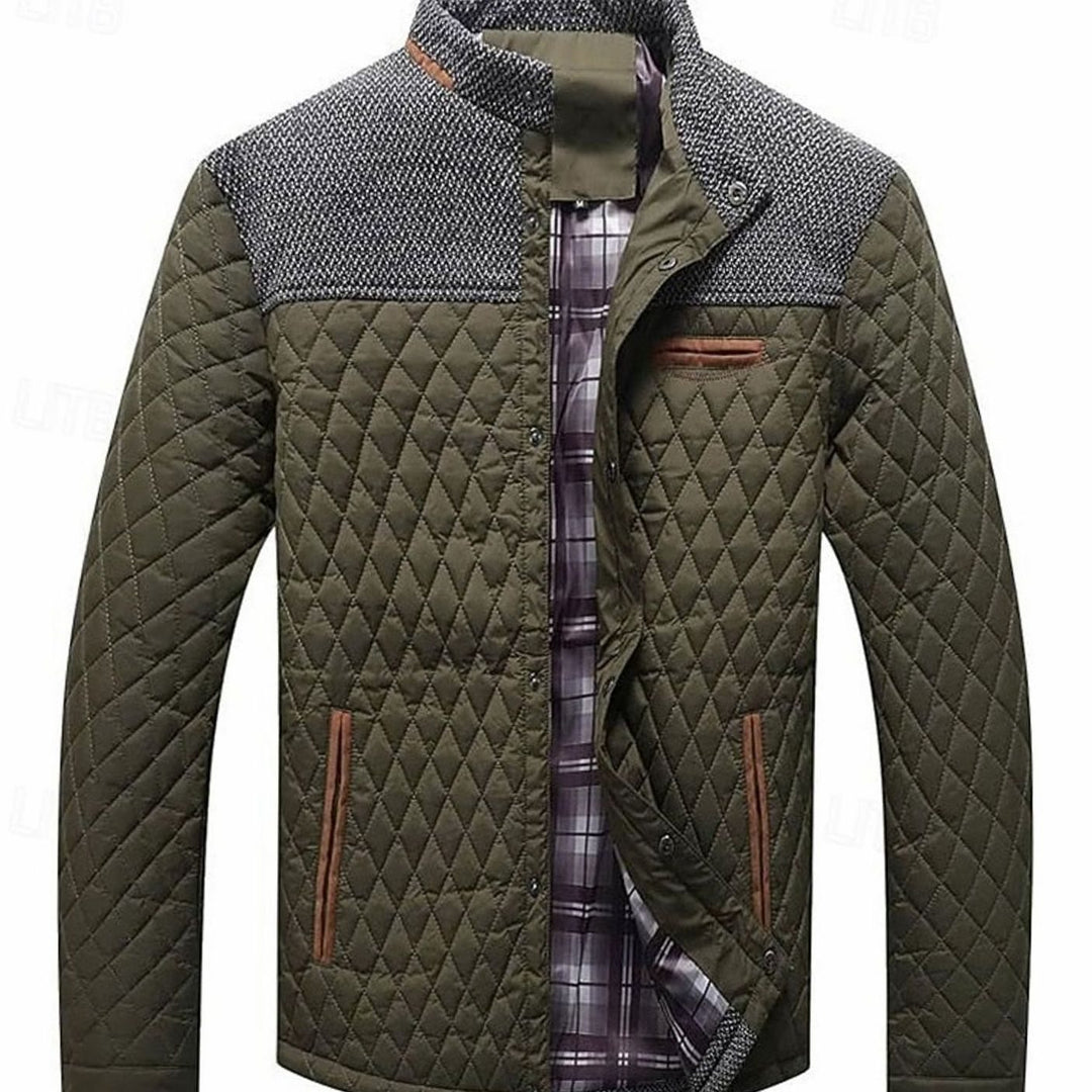 Men's Quilted Stand-Collar Button-Front Jacket - Army Green