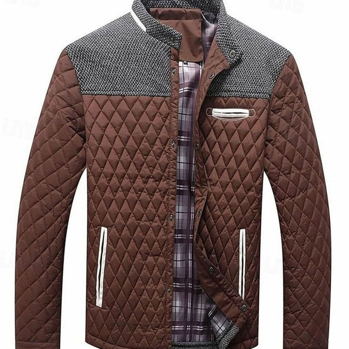 Men's Quilted Stand-Collar Button-Front Jacket - Brown