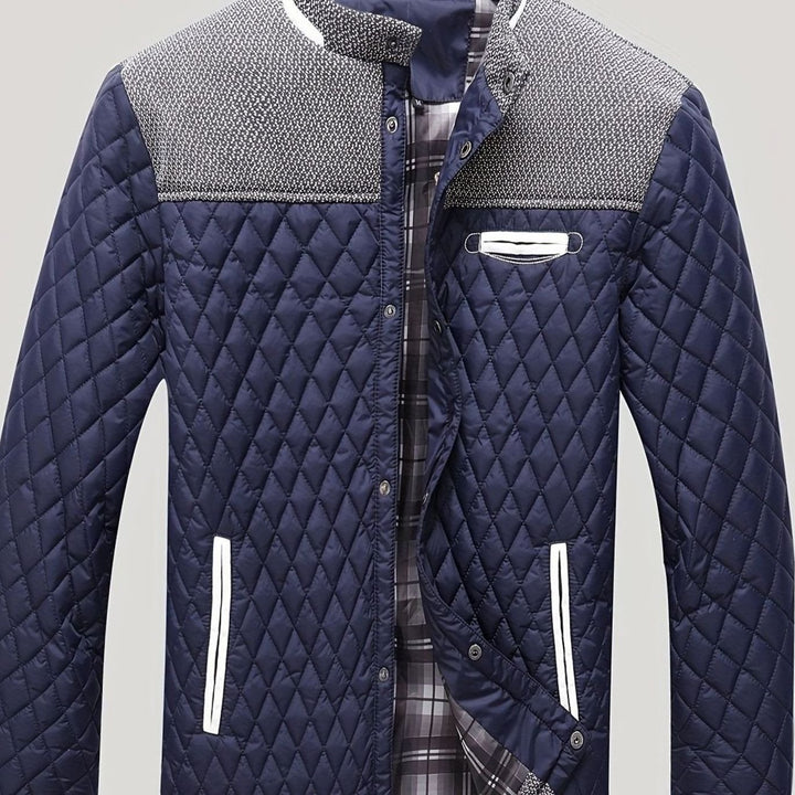 Men's Quilted Stand-Collar Zip-Up Insulated Jacket - Navy