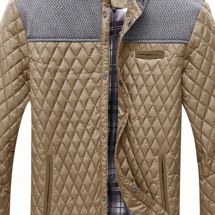 Men's Quilted Stand-Collar Zip-Up Insulated Jacket - Khaki