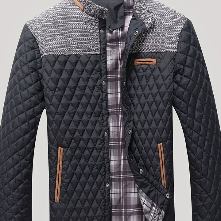 Men's Quilted Stand-Collar Zip-Up Insulated Jacket - Black