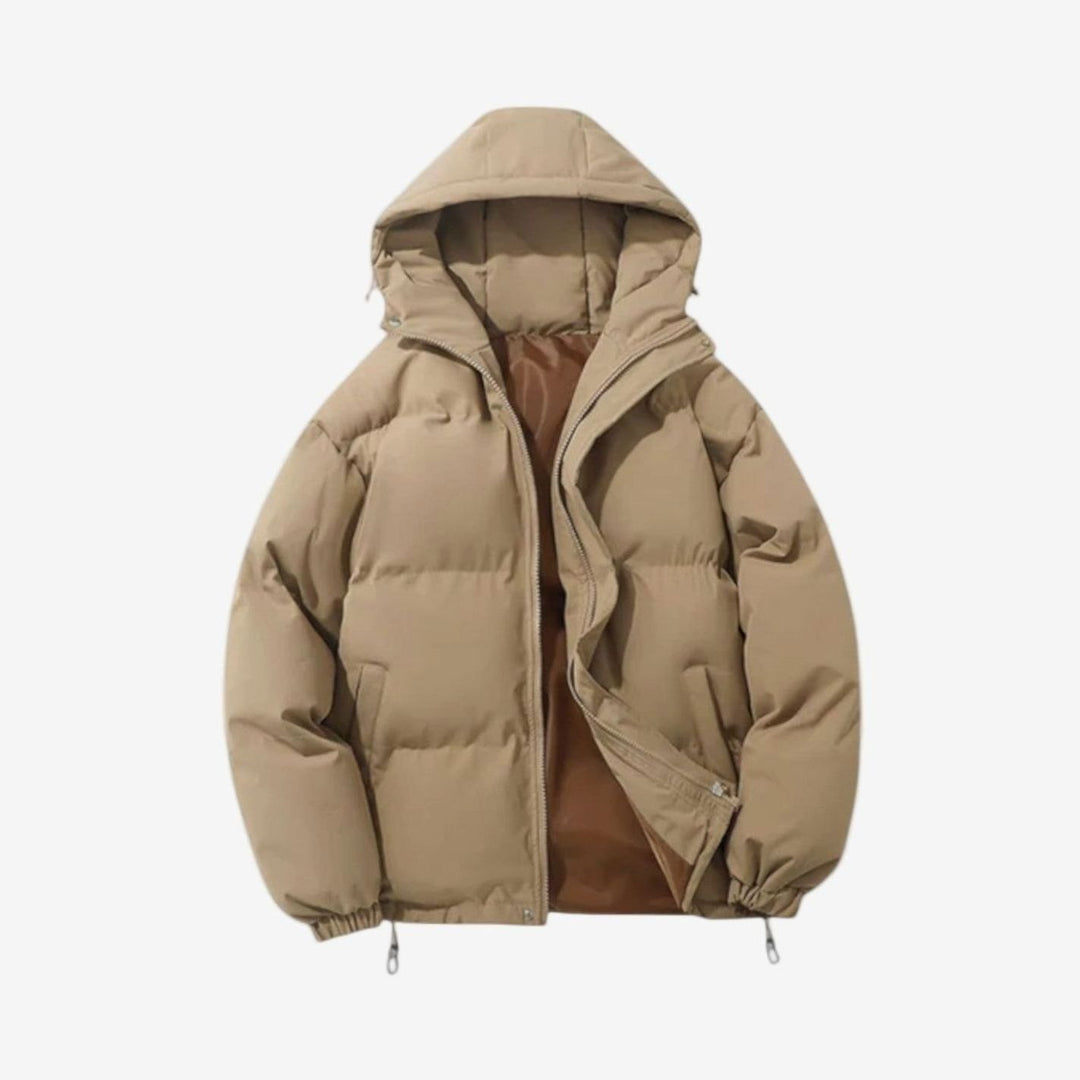 Men's Quilted Zip-Up Hooded Puffer Jacket - Khaki