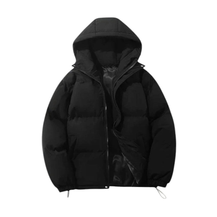 Men's Quilted Zip-Up Hooded Puffer Jacket - Black