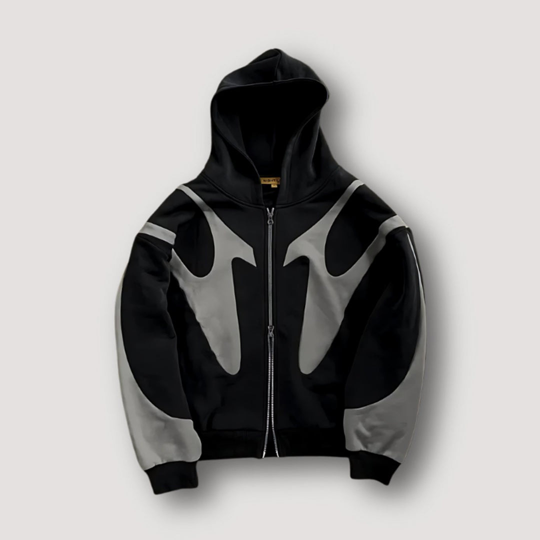Men's Relaxed-Fit Contrast Panel Full-Zip Hoodie - Black