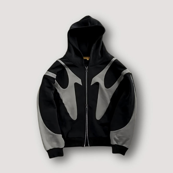 Men's Relaxed-Fit Contrast Panel Full-Zip Hoodie - Black