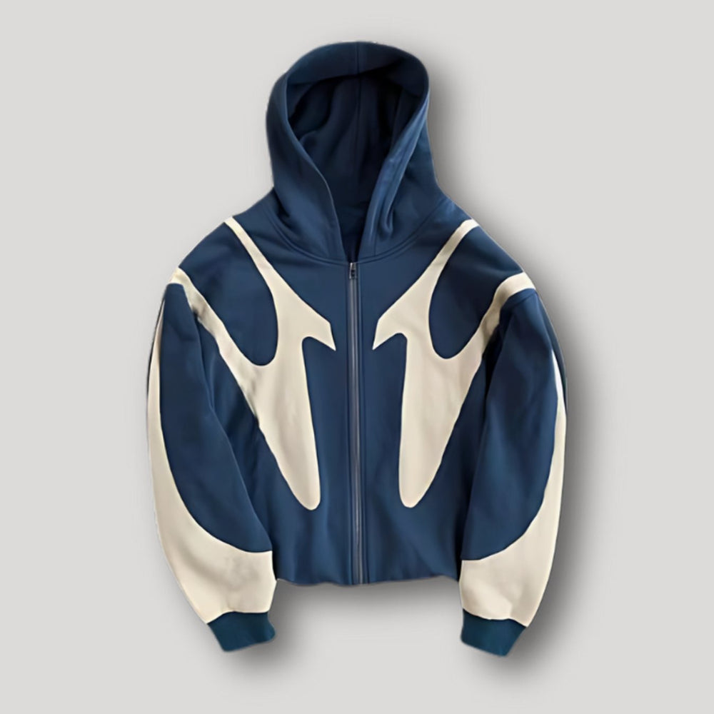 Men's Relaxed-Fit Contrast Panel Full-Zip Hoodie - Blue