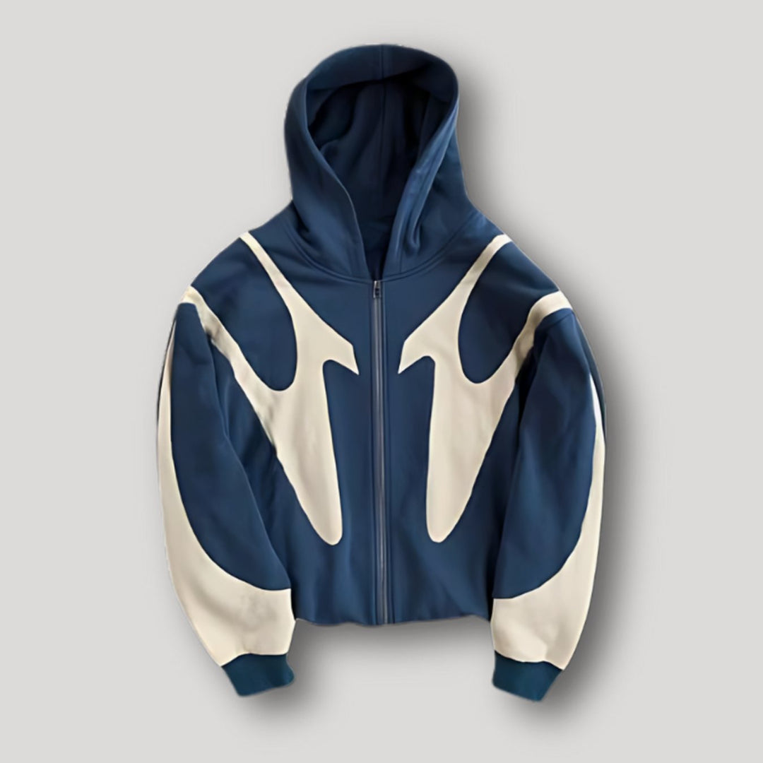 Men's Relaxed-Fit Contrast Panel Full-Zip Hoodie - Blue