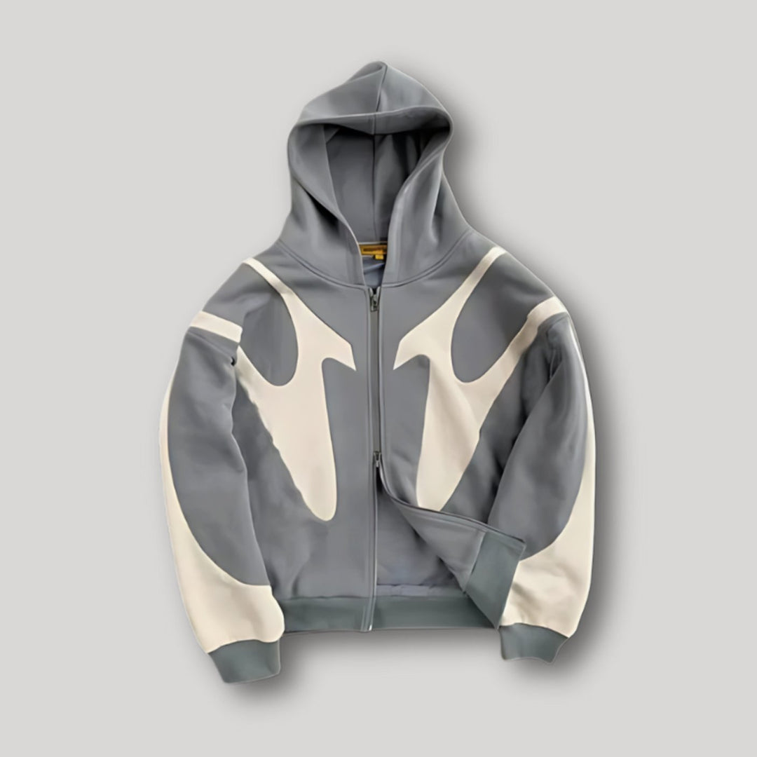 Men's Relaxed-Fit Contrast Panel Full-Zip Hoodie - Gray