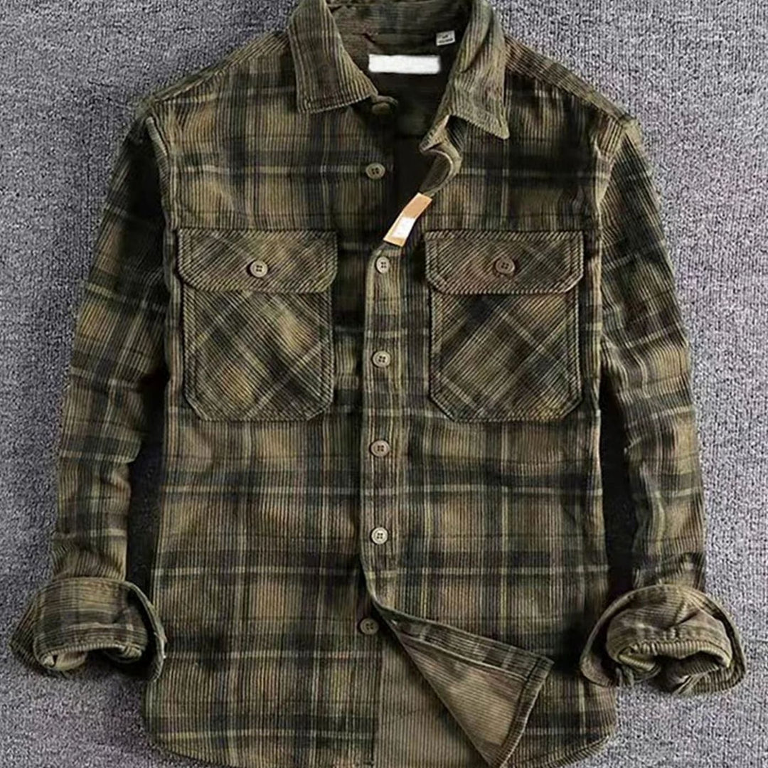 Men's Relaxed-Fit Plaid Flannel Shirt Dual Chest Pockets - Green