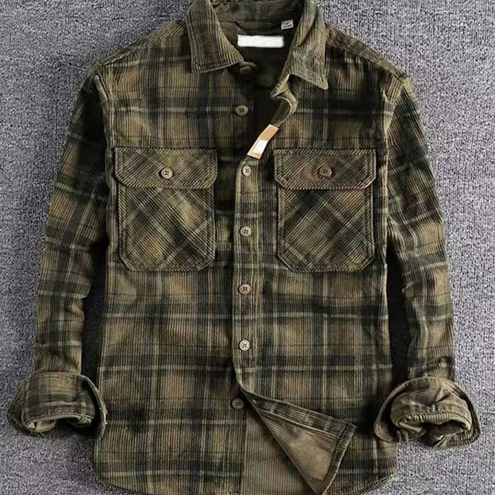 Men's Relaxed-Fit Plaid Flannel Shirt Dual Chest Pockets - Green