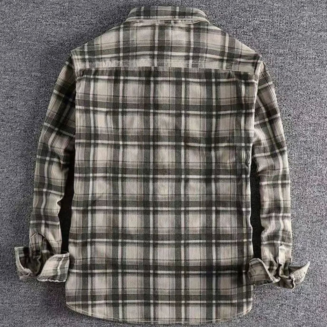 Men's Relaxed-Fit Plaid Flannel Shirt Dual Chest Pockets