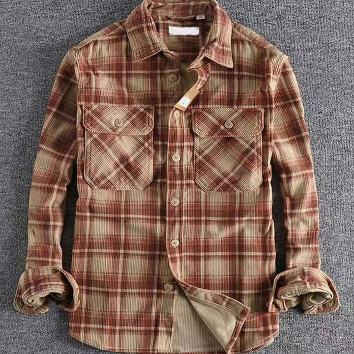 Men's Relaxed-Fit Plaid Flannel Shirt Dual Chest Pockets - Red
