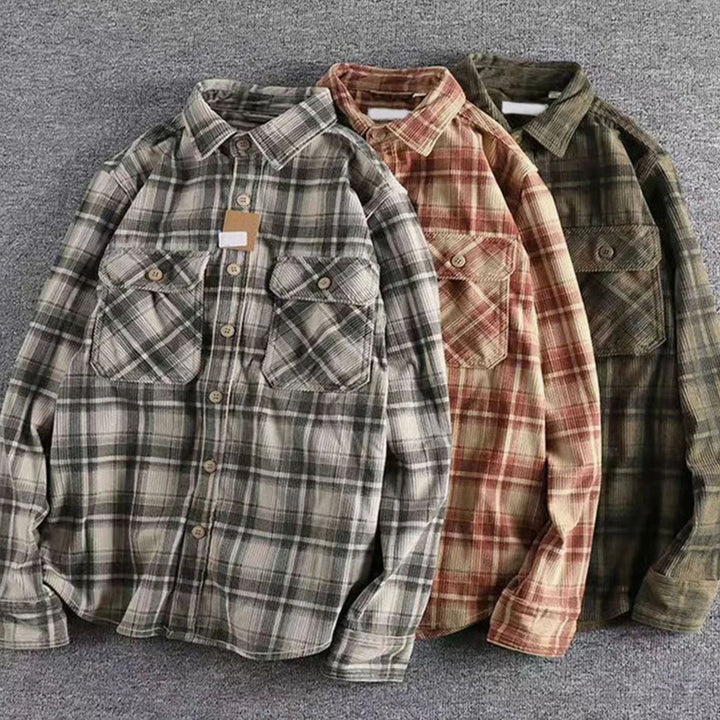 Men's Relaxed-Fit Plaid Flannel Shirt Dual Chest Pockets