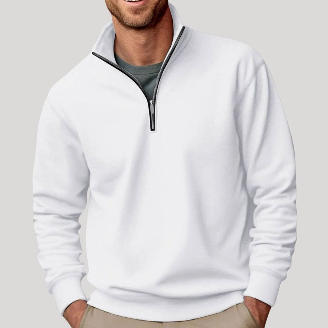 Men's Relaxed-Fit Quarter-Zip Cadet Collar Sweatshirt - White