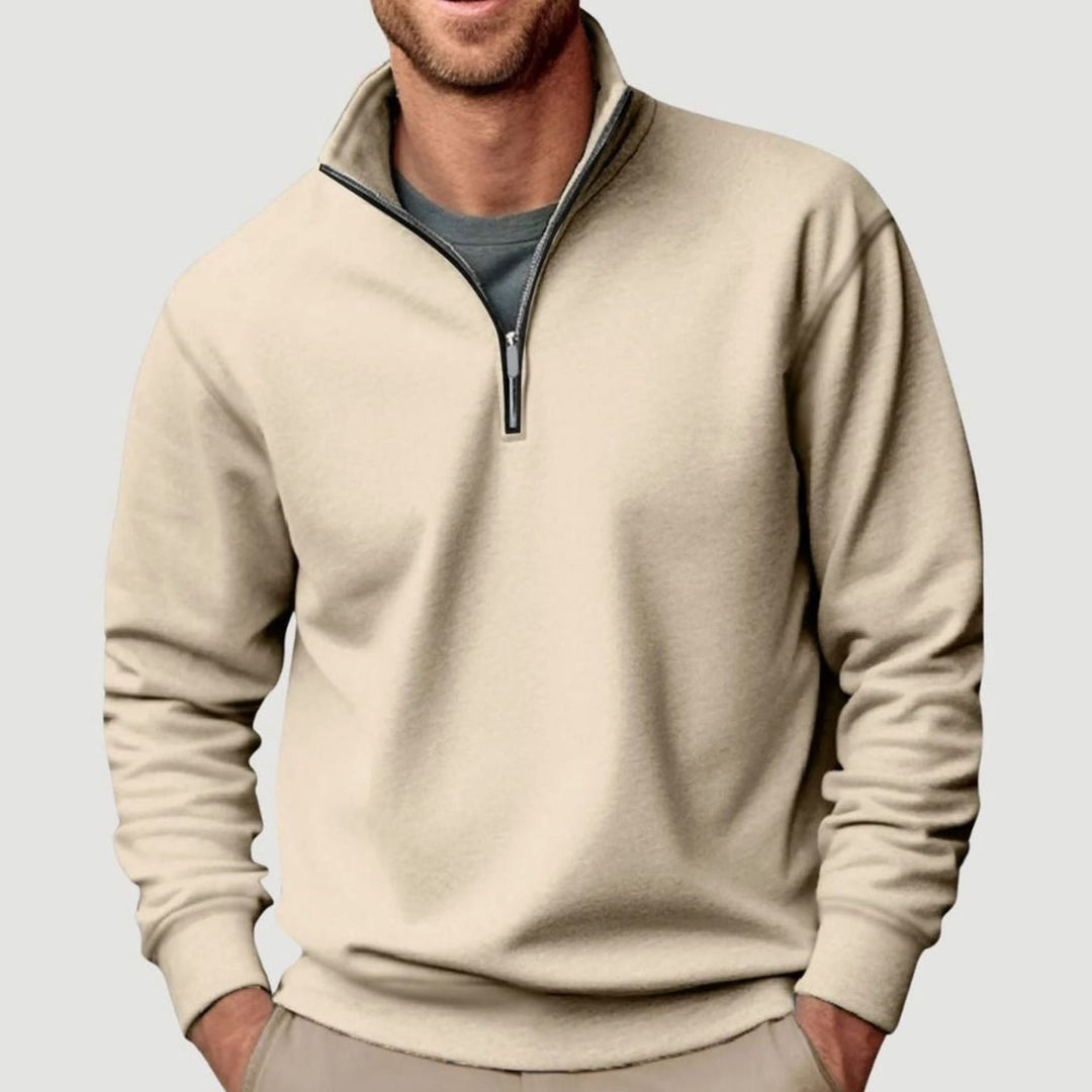 Men's Relaxed-Fit Quarter-Zip Cadet Collar Sweatshirt - Beige