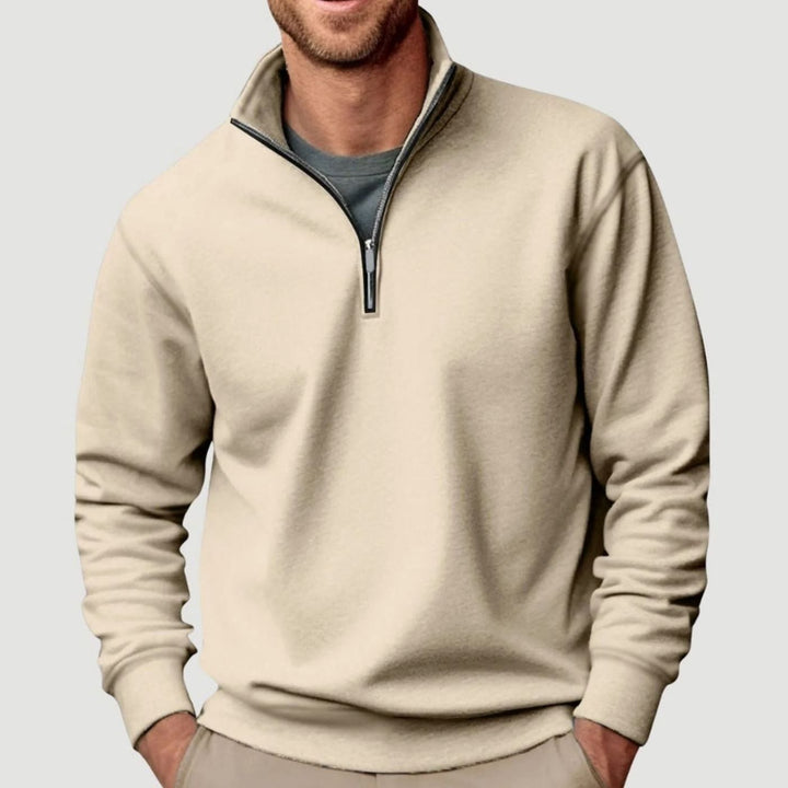 Men's Relaxed-Fit Quarter-Zip Cadet Collar Sweatshirt - Beige