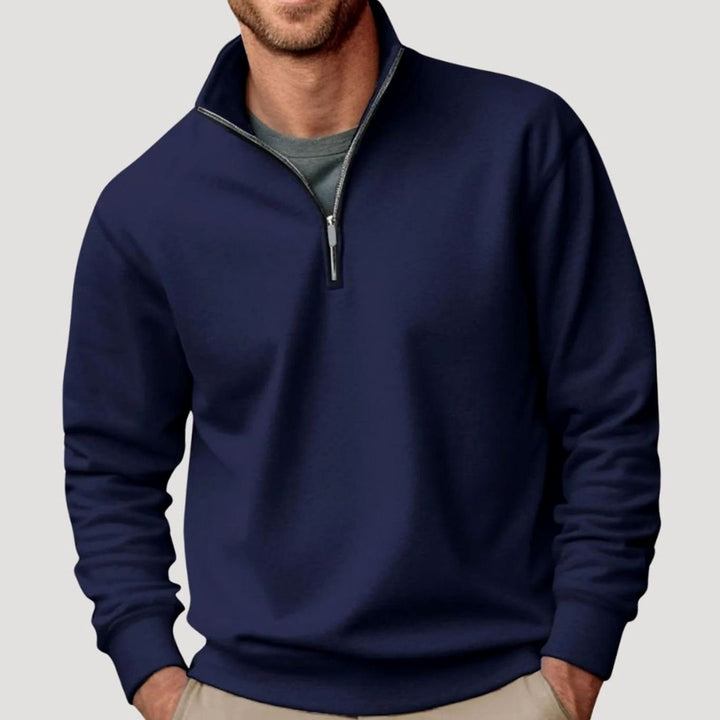 Men's Relaxed-Fit Quarter-Zip Cadet Collar Sweatshirt - Navy