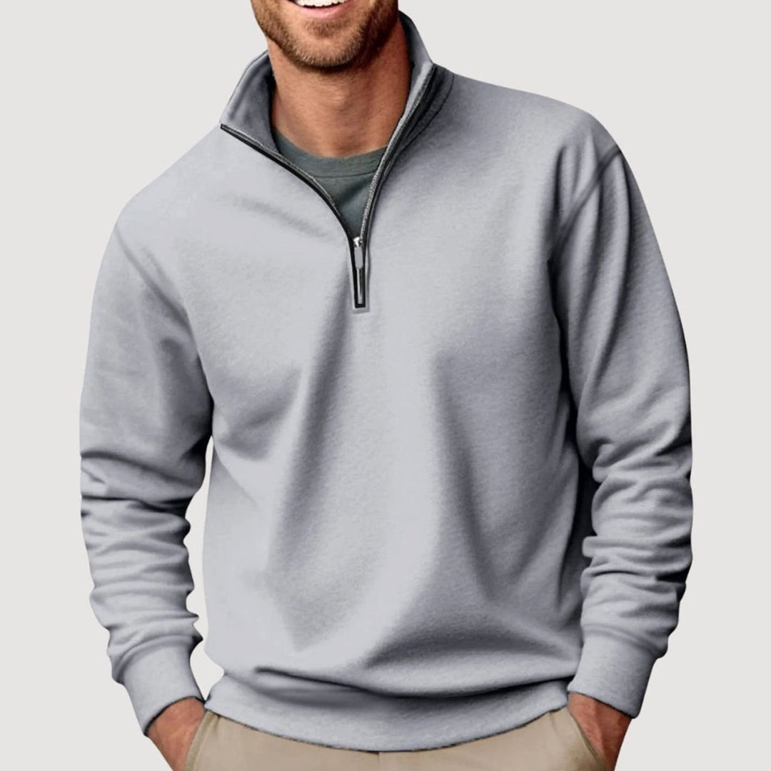 Men's Relaxed-Fit Quarter-Zip Cadet Collar Sweatshirt - Grey