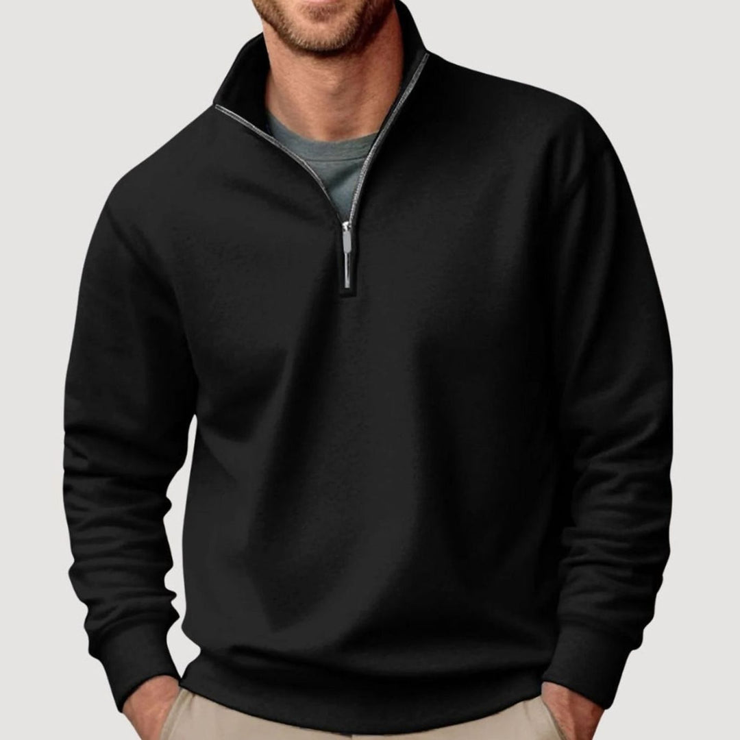 Men's Relaxed-Fit Quarter-Zip Cadet Collar Sweatshirt - Black