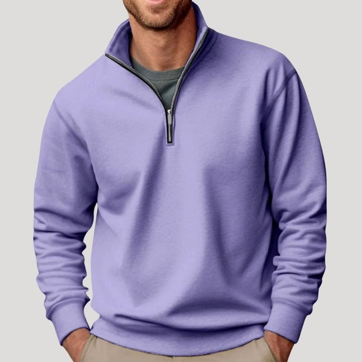 Men's Relaxed-Fit Quarter-Zip Cadet Collar Sweatshirt - Purple