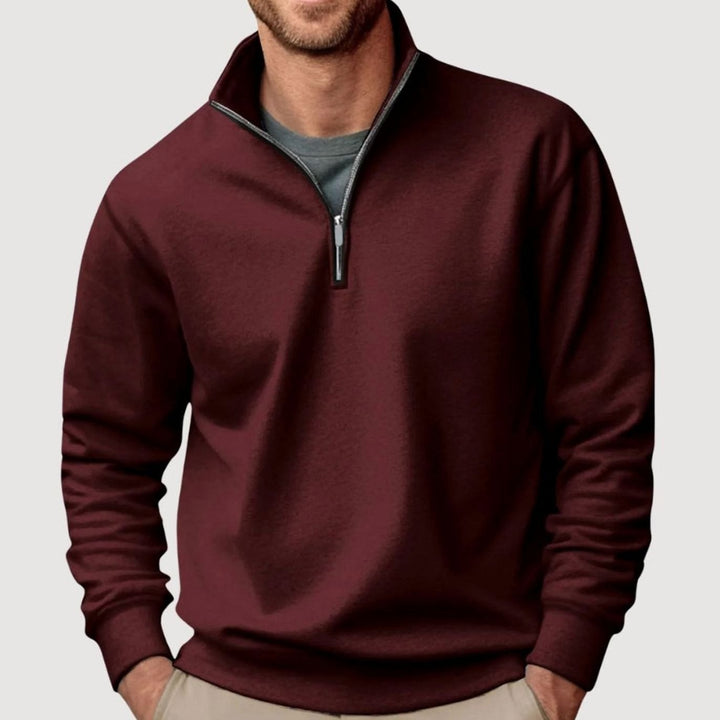 Men's Relaxed-Fit Quarter-Zip Cadet Collar Sweatshirt - Brown