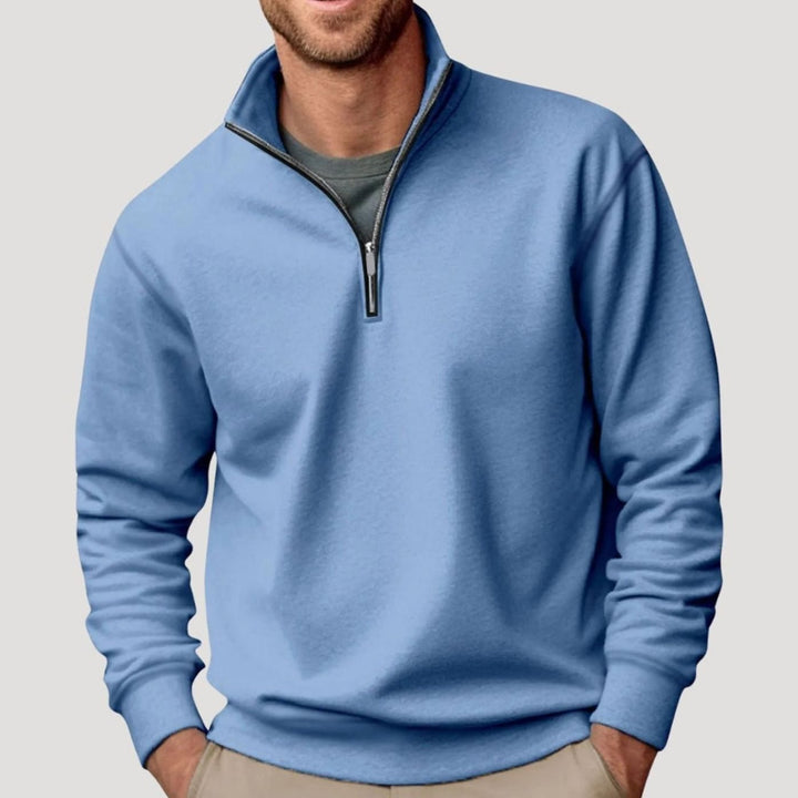Men's Relaxed-Fit Quarter-Zip Cadet Collar Sweatshirt - Blue