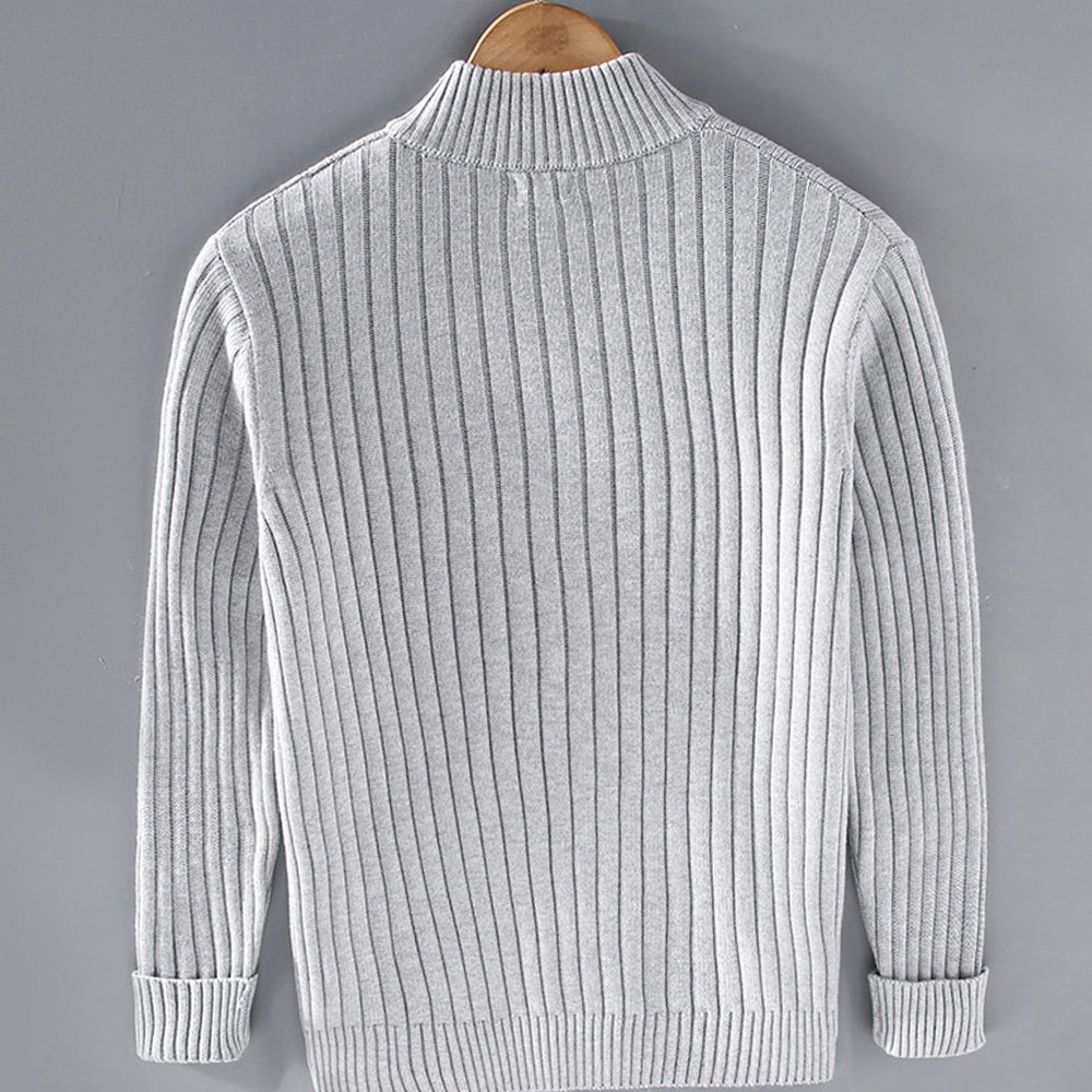 Men's Ribbed Knit Full-Zip Winter Cardigan Sweater