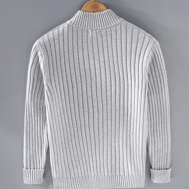 Men's Ribbed Knit Full-Zip Winter Cardigan Sweater