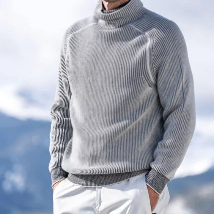 Men's Ribbed Knit Turtleneck Sweater Casual Winter Pullover - Grey
