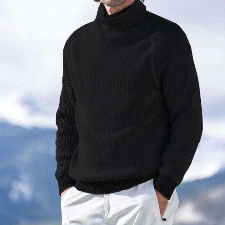 Men's Ribbed Knit Turtleneck Sweater Casual Winter Pullover - Black