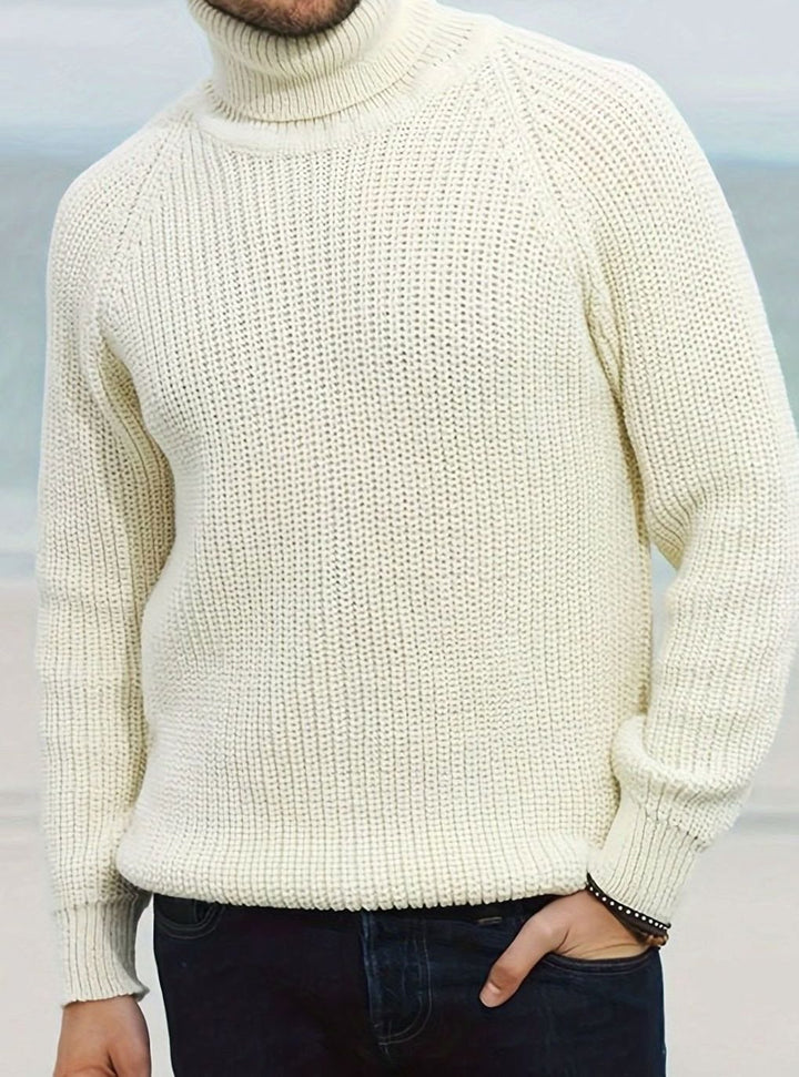 Men's Ribbed Knit Turtleneck Sweater Relaxed Pullover