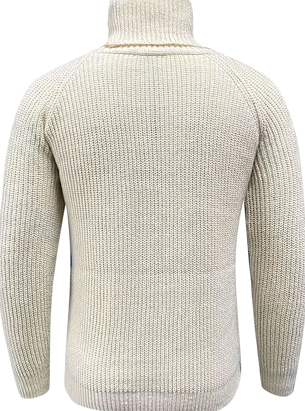 Men's Ribbed Knit Turtleneck Sweater Relaxed Pullover