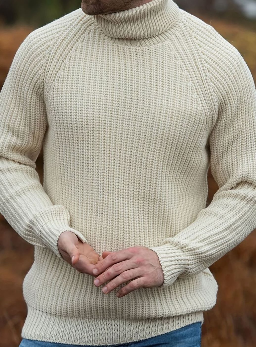 Men's Ribbed Knit Turtleneck Sweater Relaxed Pullover