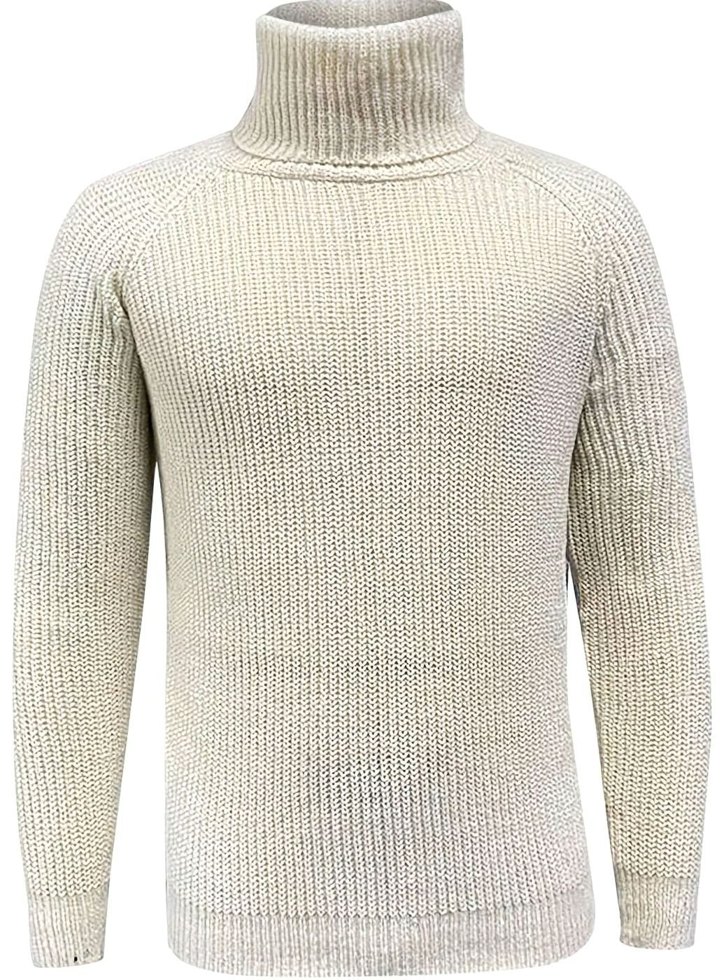 Men's Ribbed Knit Turtleneck Sweater Relaxed Pullover