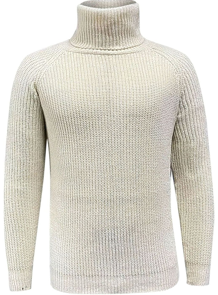 Men's Ribbed Knit Turtleneck Sweater Relaxed Pullover
