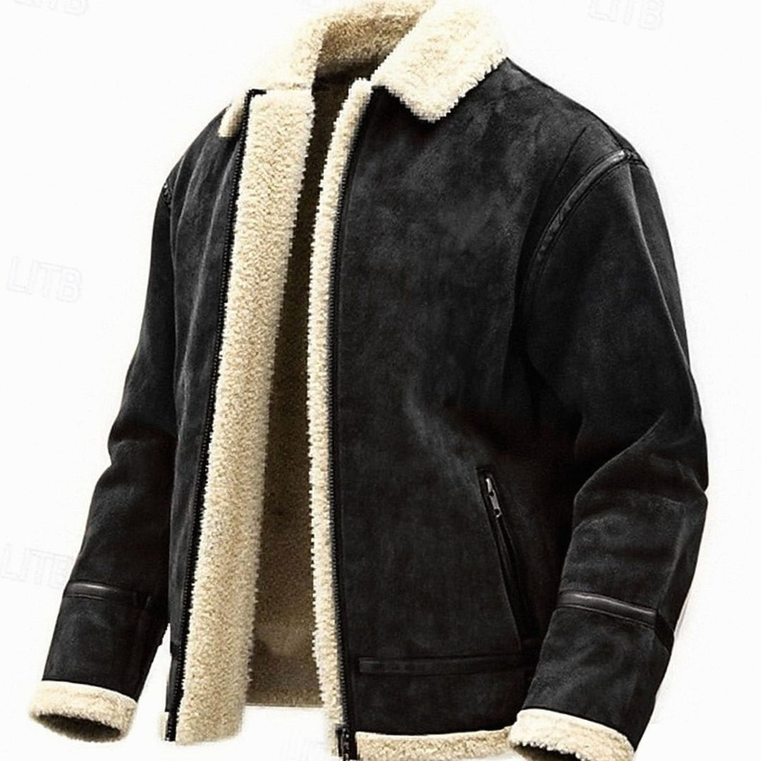 Men's Sherpa-Lined Aviator Bomber Jacket Full-Zip - Black