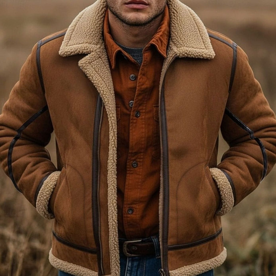 Men's Sherpa-Lined Aviator Bomber Jacket Full-Zip, Brown - Brown