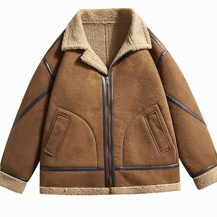 Men's Sherpa-Lined Aviator Bomber Jacket Full-Zip, Brown