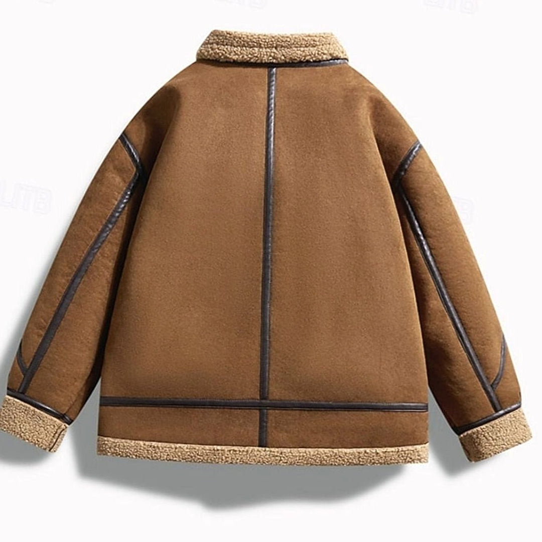 Men's Sherpa-Lined Aviator Bomber Jacket Full-Zip, Brown