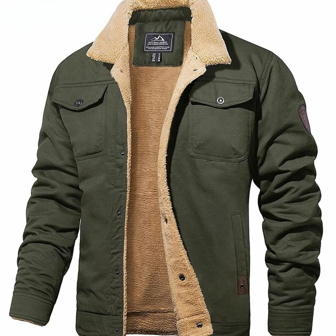 Men's Sherpa-Lined Snap-Button Outdoor Casual Jacket - Army Green