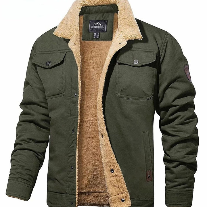 Men's Sherpa-Lined Snap-Button Outdoor Casual Jacket - Army Green