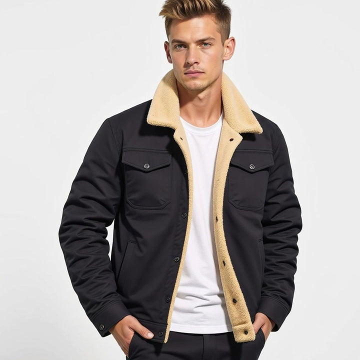 Men's Sherpa-Lined Snap-Button Outdoor Casual Jacket