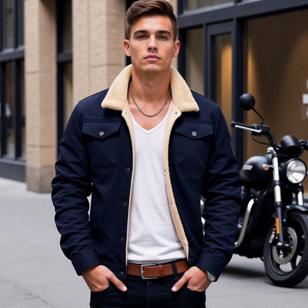 Men's Sherpa-Lined Snap-Button Outdoor Casual Jacket