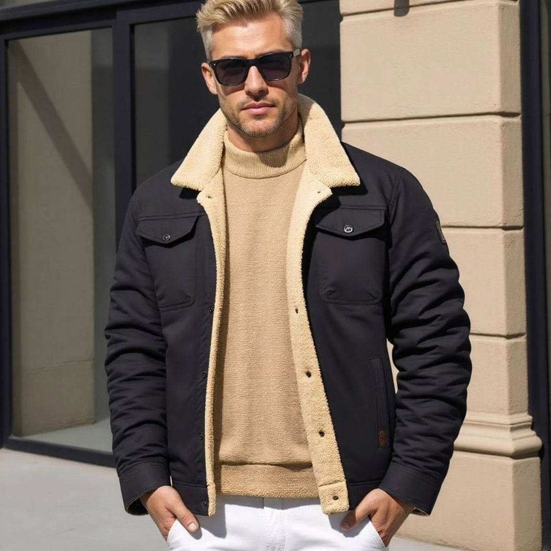 Men's Sherpa-Lined Snap-Button Outdoor Casual Jacket